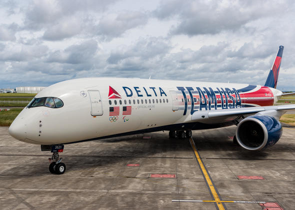 Today in Toulouse, France, Delta revealed its unique Airbus A350 sporting the Team USA aircraft livery, paying homage to the airline's dedication to championing athletes' endeavors and bridging them with their aspirations as the official carrier of Team USA. 