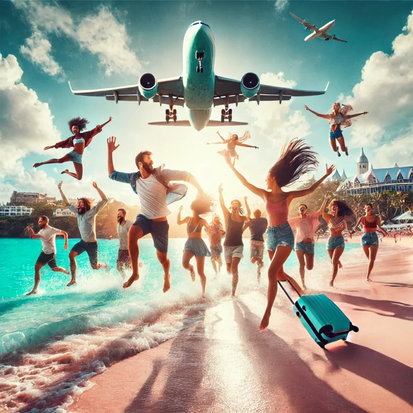Dalle-2024-06-24-122826-a-cinematic-and-dramatic-photo-capturing-the-excitement-and-joy-of-travelers-running-jumping-and-dancing-as-they-celebrate-the-news-that-visa-free-c - travel and tour world