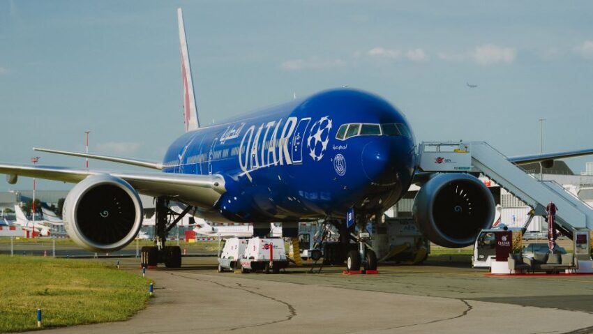 598804-qatar airways b777 uefa champions league livery at the 55th paris air show-fe2291-original-1750841625 - travel and tour world