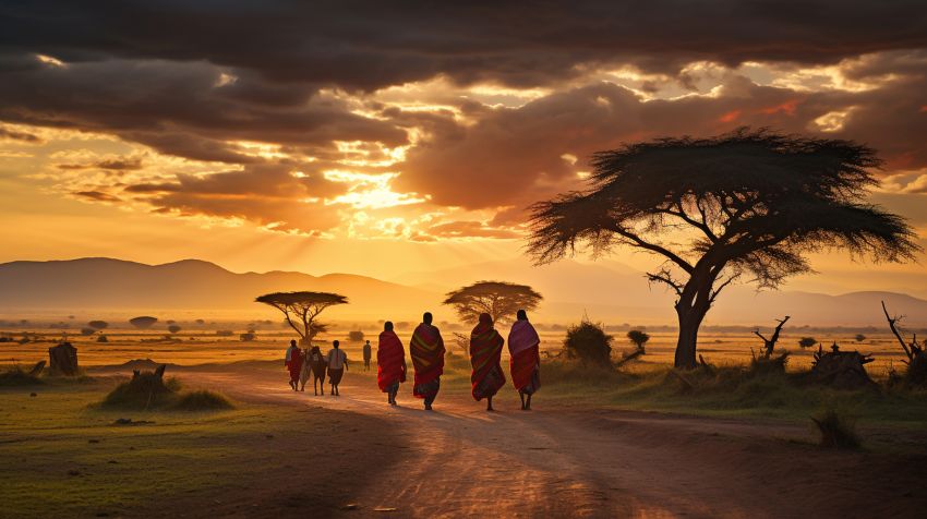 Group-monks-walk-down-road-sunset - travel and tour world