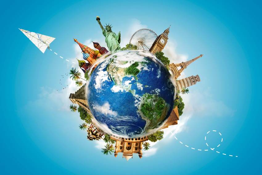 Travel-concept-with-landmarks - travel and tour world