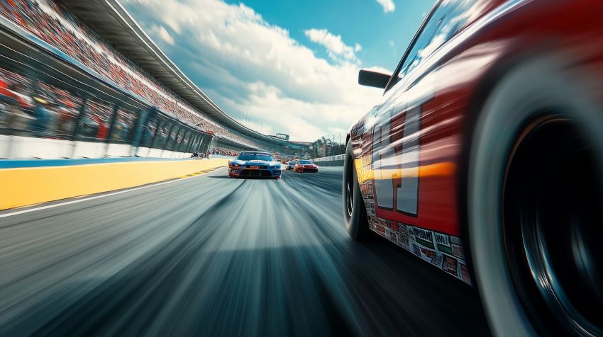 Race-day-action-nascar-track-with-cars-competing-bright-skies - recreation and circuit world