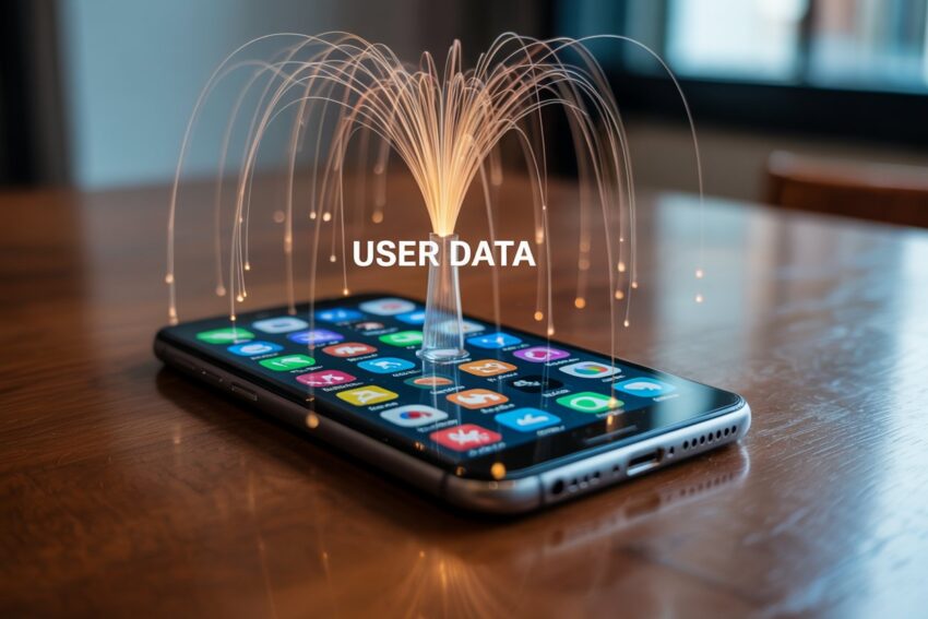 Illustration of various mobile apps collecting data from users - travel and tour world