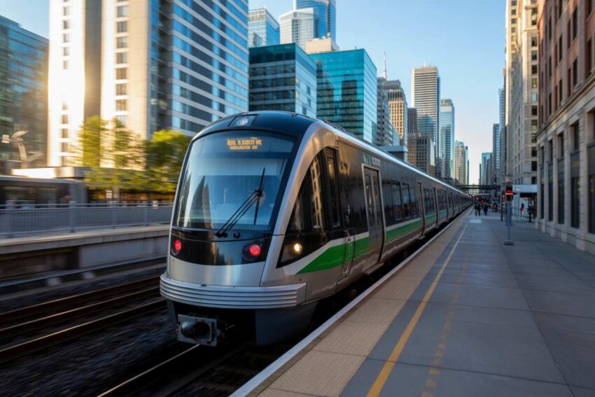 Image of a train in a rail station in toronto
