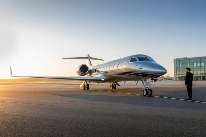 Private jet at aviation operations center