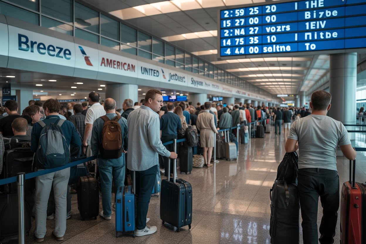 Over 4796 Delays And 158 Flight Cancellations Hit Us As Breeze, Horizon, American, United, Jetblue, Skywest Face Travel Disruptions, Leaving Thousands Of Passengers Stranded Across Indianapolis, Charlotte, Nashville, Detroit, Boston, Arlington, And More