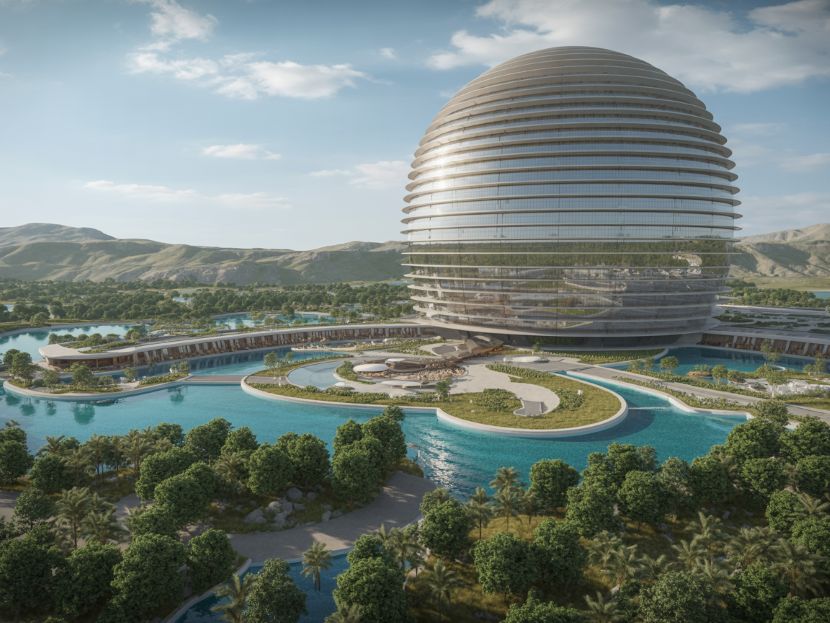Visionary design of the upcoming moon world resorts.