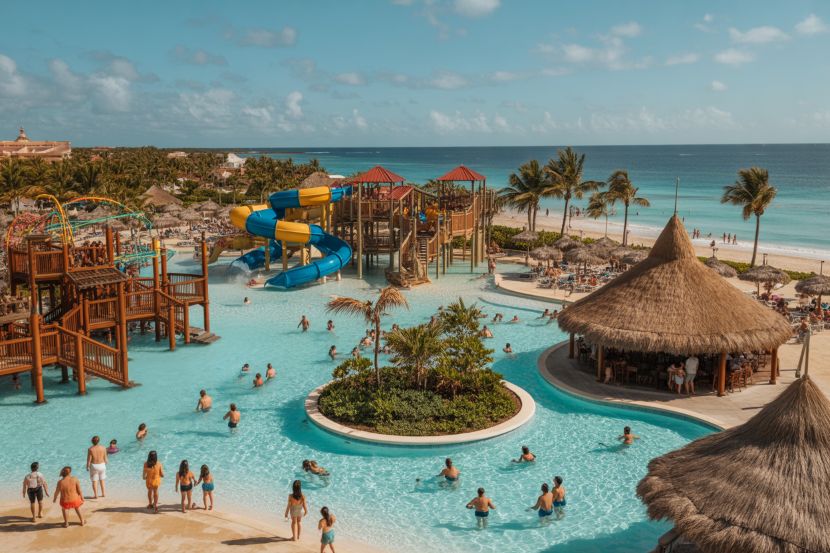 A lively scene at fiesta americana funeeq punta cana, where families, friends, and couples enjoy the all-inclusive amenities.