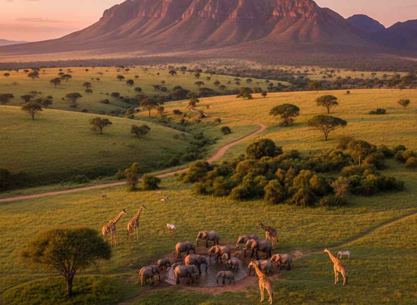 A wide shot of the iconic Kruger National Park landscape in South Africa.