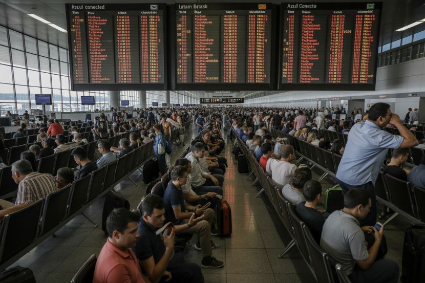 Viracopos international airport experiences severe disruptions with 16 delays and 10 cancellations. Azul, latam brasil, and other airlines face challenges.