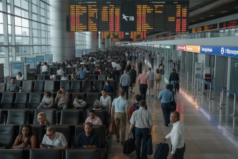Create-an-image-of-a-bustling-airport-te_exbv8a1iqgoqee_v0dhchq_24uptjuosio94usv2qwj5w - travel and tour world South african airports, or tambo and cape town international, face significant delays and cancellations today. Read the full breakdown of disruptions affecting travelers.