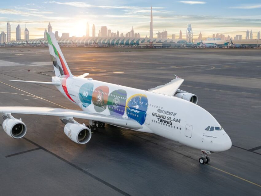 Emirates Rolls Out A380 Grand Slam Livery Celebrating Sponsorship of Australian Open, Roland-Garros, Wimbledon, and US Open, Bringing Tennis to the Skies
