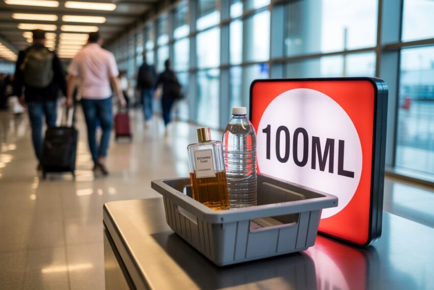 Travel & tour world - liquids limit at uk airports - travel and tour world Liquids restriction sign at uk airport security checkpoint.