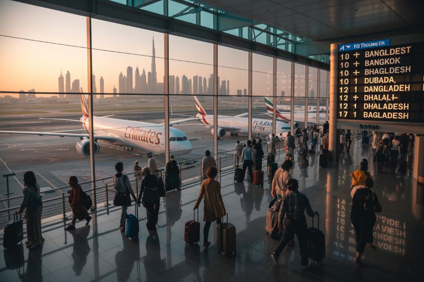 Dubai international airport with emirates aircraft and flight information display. - travel and tour world Emirates and flydubai boost air travel recovery in uae, bangladesh, and thailand.