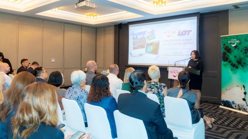Thailand drives future european tourism growth as lot polish airlines launches direct warsawbangkok flights from october 2026 - travel and tour world Modern conference room with a presenter and audience at a travel industry event.