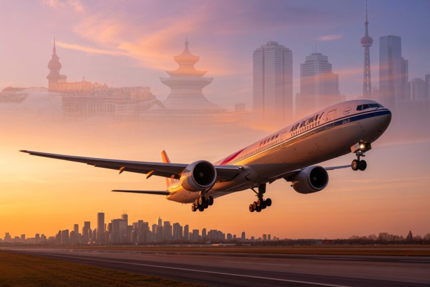 Travel and tour world - airplane landing at sunset - travel and tour world Toronto–beijing direct flights mark one year of air china service boosting canada–china connectivity, offering exclusive anniversary savings and expanded travel options.
