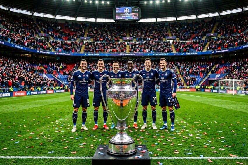 Budapest stadium hosts uefa champions league final with psg and arsenal fans.