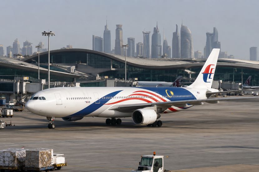 Malaysia airlines plane at doha airport for middle east flights. - travel and tour world Malaysia airlines