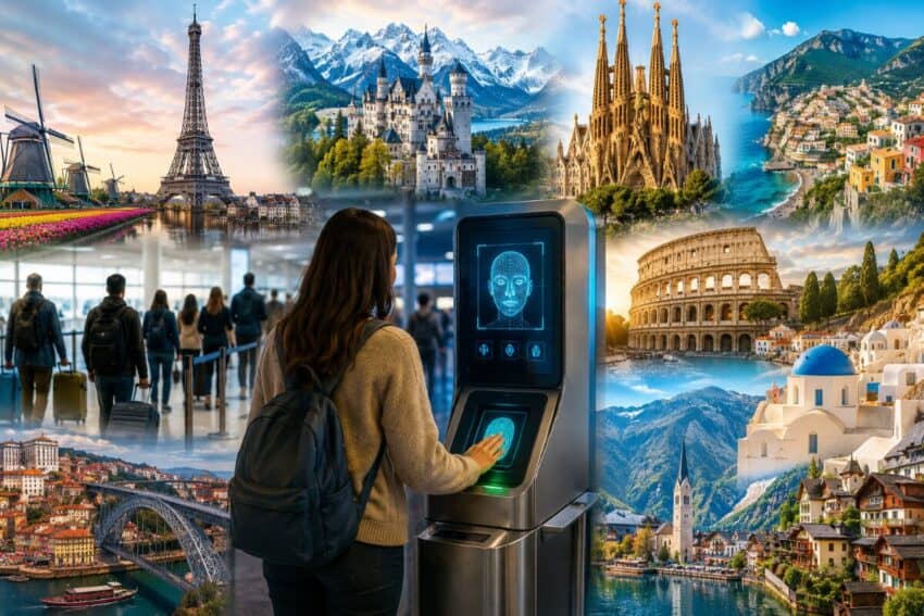 Schengen entry exit system biometric travel collage - travel and tour world Schenhen border