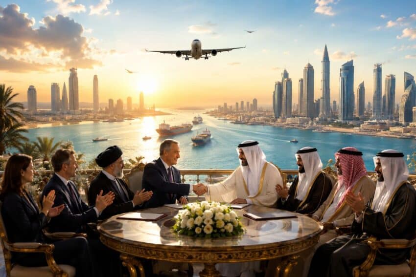 - travel and tour world United states joins iran, france, saudi arabia, united arab emirates, qatar, oman, bahrain and lebanon as versailles peace memorandum signals strait of hormuz reopening, middle east stability and new opportunities for global travel, aviation and tourism