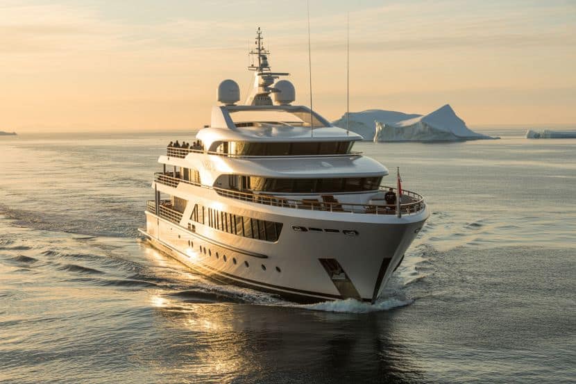 Atlas ocean voyages&rsquo; expedition yacht cruising majestic waters under sunrise, signaling continued growth in immersive luxury travel.