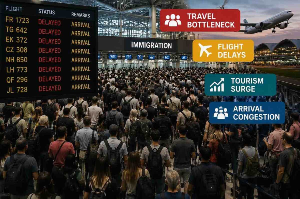 The suvarnabhumi airport immigration delays in 2026 has the international arrival check in at bangkok&rsquo;s airports severely congested.