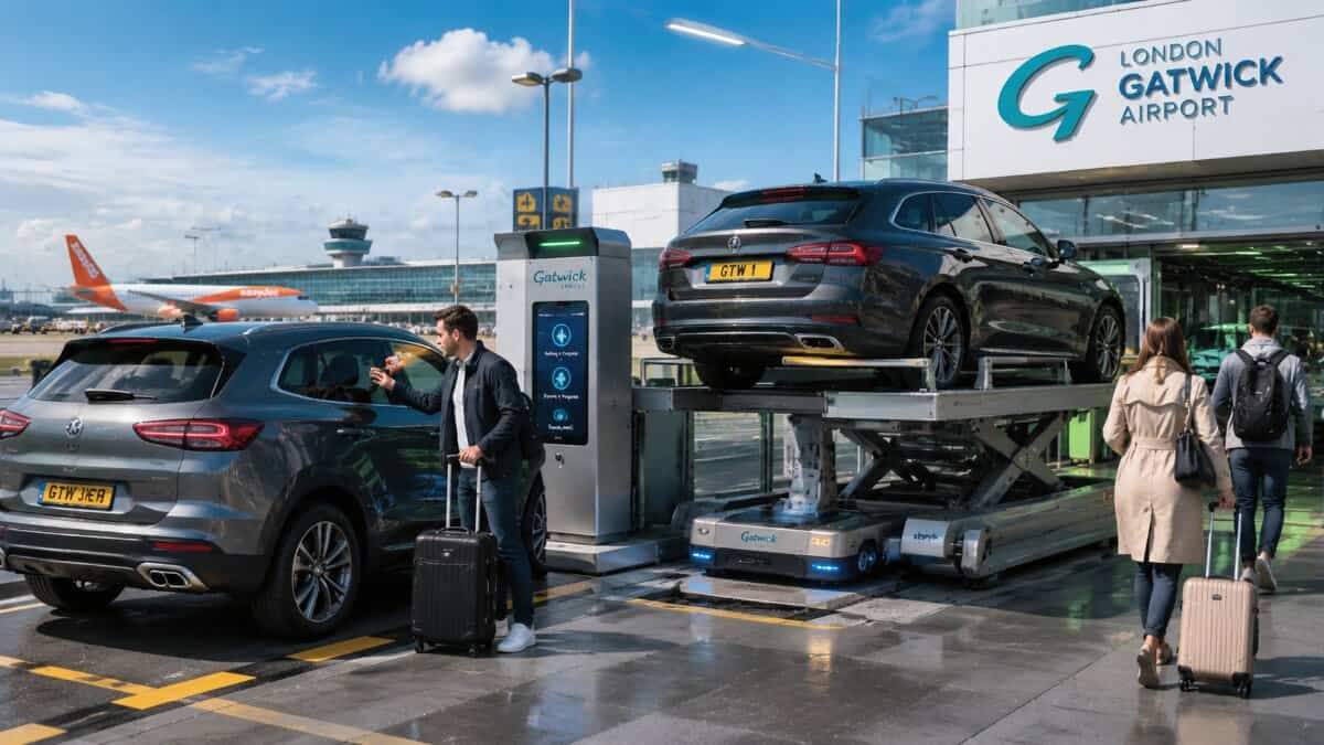 Gatwick airport introduces robotic parking system as new technology changes how travellers leave cars before flights