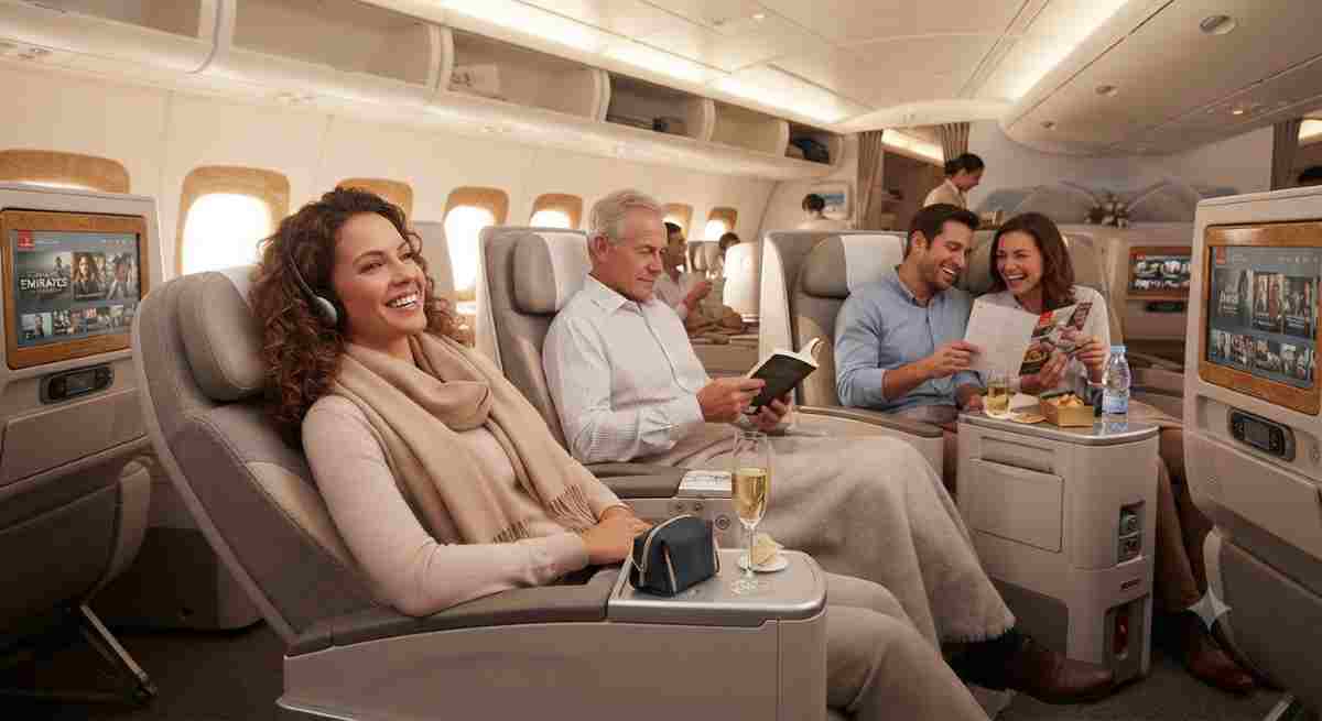 An emirates a380 aircraft at an airport, showcasing the expansion of premium economy across india travel routes.