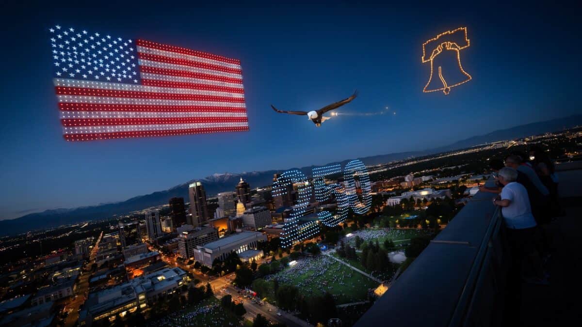 Salt lake city stands alongside nashville, goleta, burbank, white rock, goodyear and other us cities prepare america's biggest drone show celebrations for the 250th independence anniversary as cleaner, quieter sky displays overtake traditional fireworks