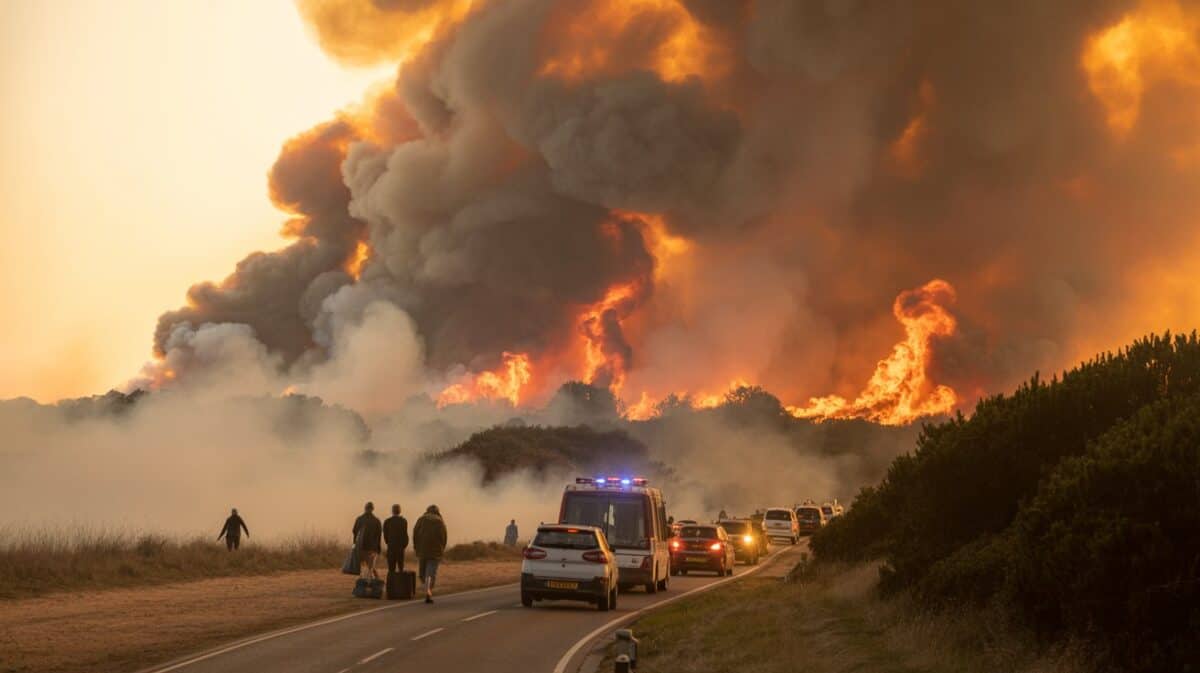 Uk travel thrown into chaos as suffolk wildfire forces holidaymakers to flee dunwich heath and sparks major emergency along the popular coast