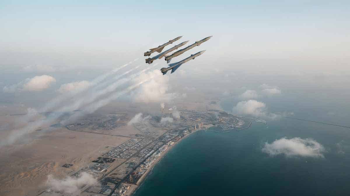 Missiles flying above, kuwait city