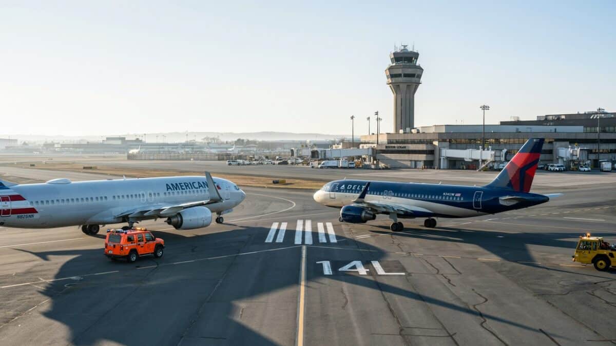American airlines boeing 737 and delta airbus a319 involved in boston logan airport runway safety incident