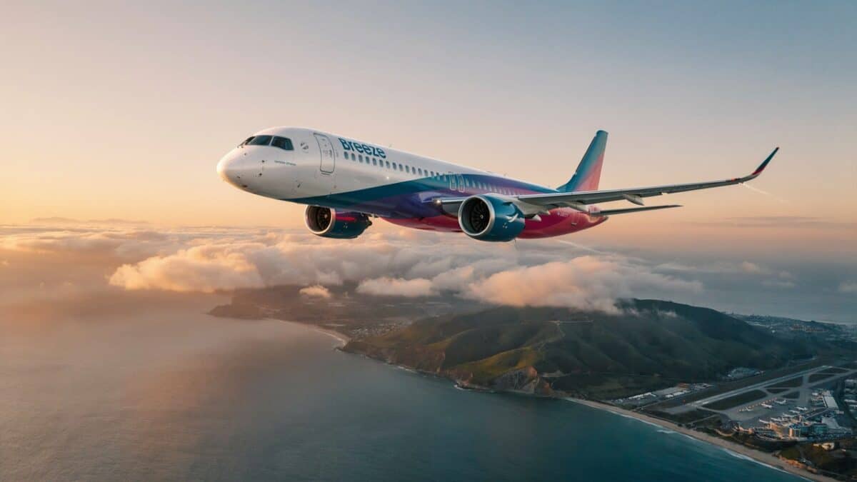 Breeze airways airbus a220 aircraft representing the rise of long-range narrowbody flights.