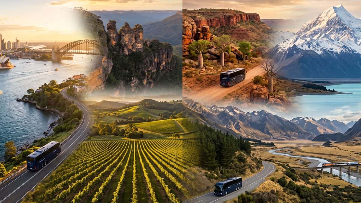 Australia and new zealand travel with aat kings short break tours across sydney, blue mountains and new zealand south island.