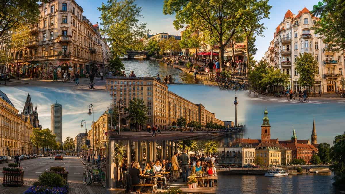 Berlin neighbourhoods beyond the berlin wall, showing kreuzberg, friedrichshain, charlottenburg and k&ouml;penick