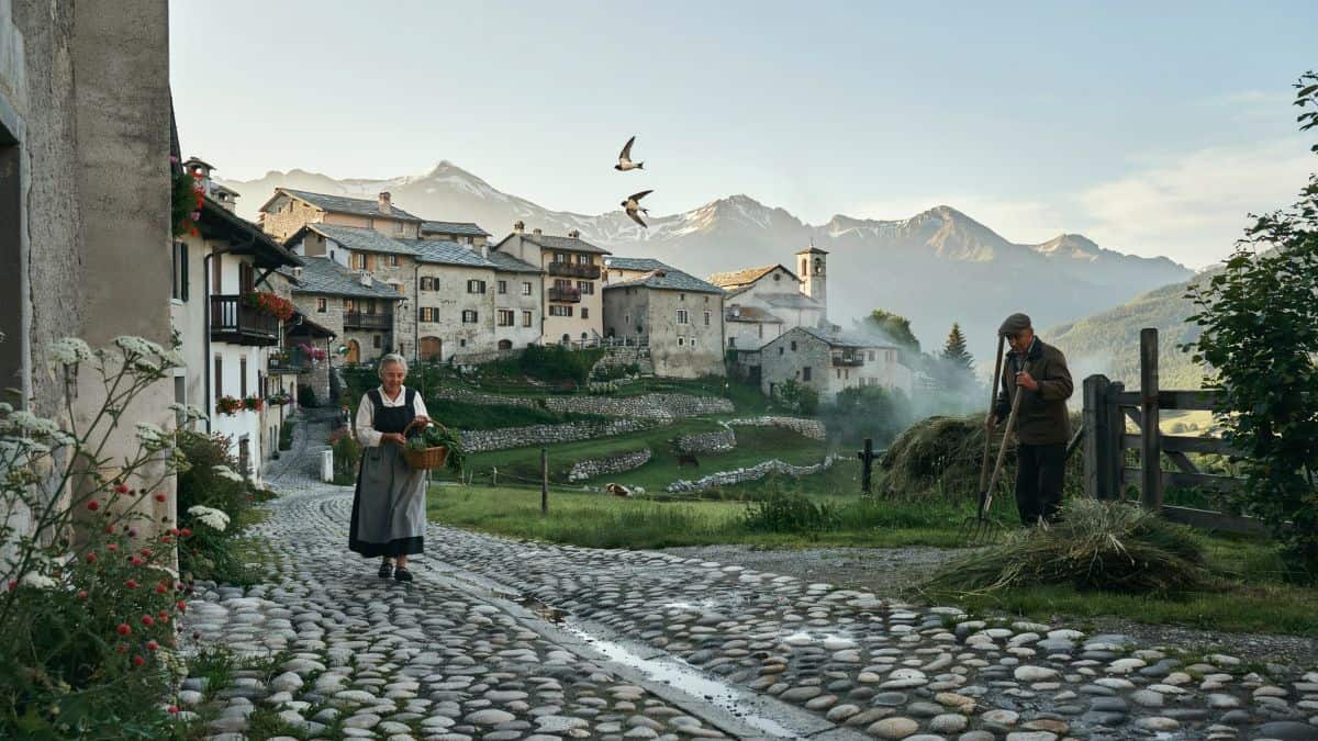 Traditional european mountain village with historic stone houses, green valleys and authentic local community life away from mass tourism