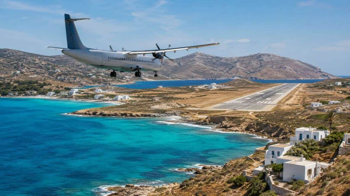 Passenger aircraft approaching a greek island airport under the €54 million regional connectivity plan