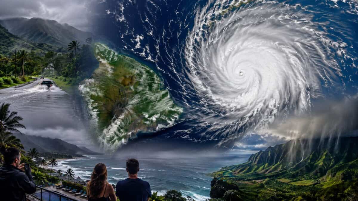 Tropical storm moke approaches hawaii with heavy rain over the big island