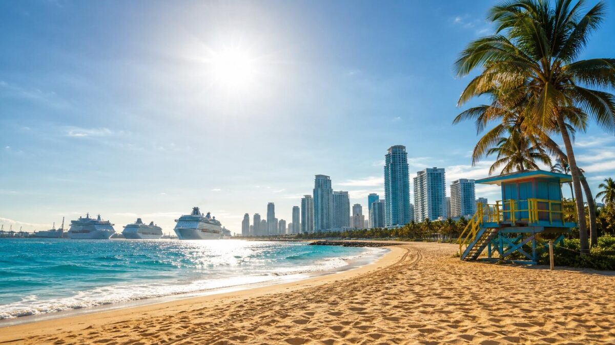 Miami beach and cruise ships under record 100°f summer heat