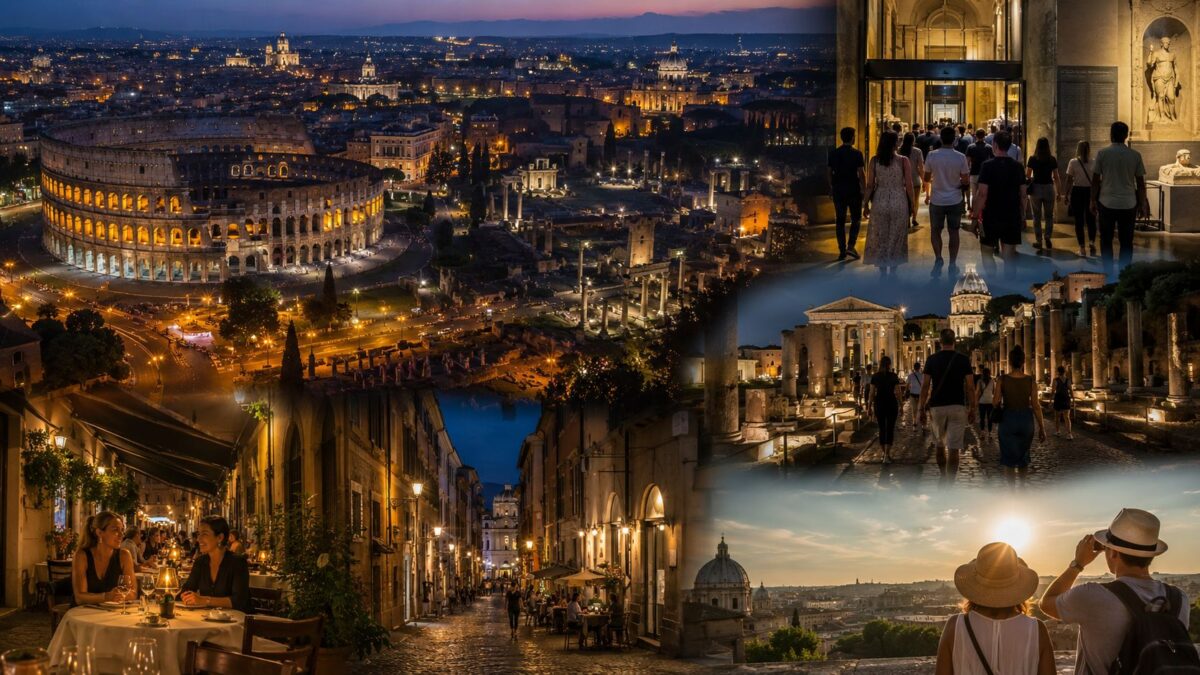 Rome night travel - travel and tour world Rome night tourism with illuminated colosseum and evening cultural sightseeing