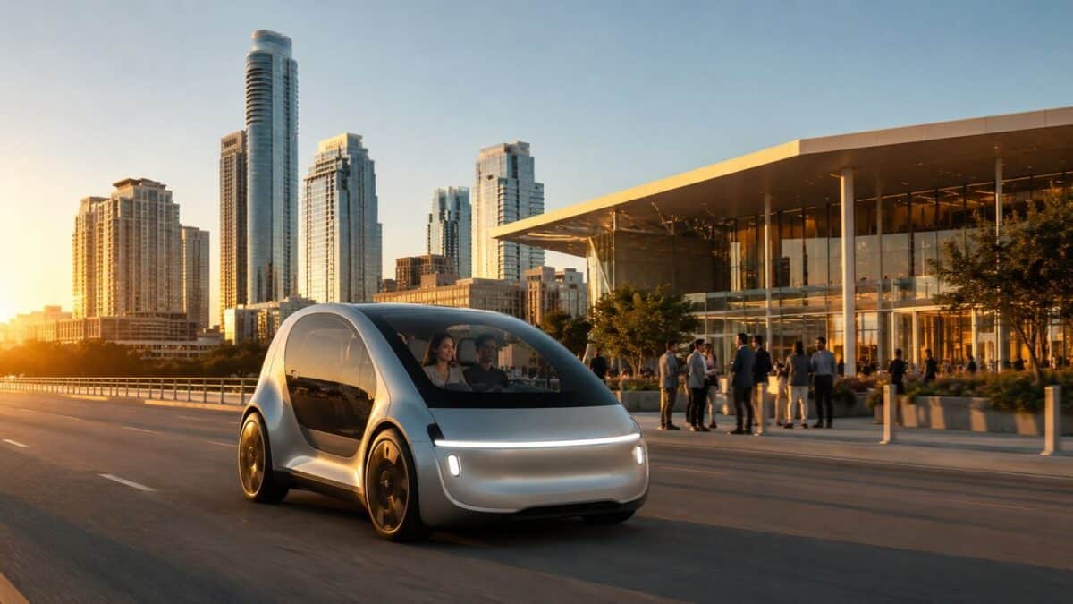 Autonomous electric taxi in austin during the tesla cybercab technology-event tourism launch