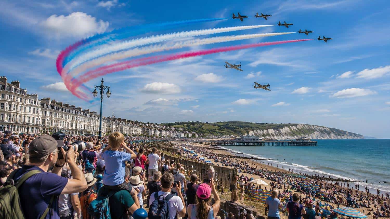 Eastbourne airbourne 2026 airshow attracting tourists along sussex coastline during uk summer travel season
