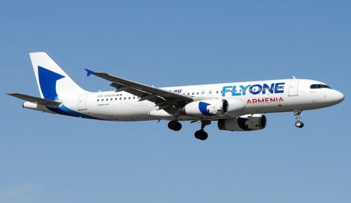Flyone armenia airbus a320 aircraft representing the new direct yerevan to belgrade route