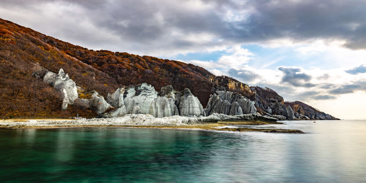 Hotoke ga ura coastal cliffs in japan with turquoise sea and rocky landscape