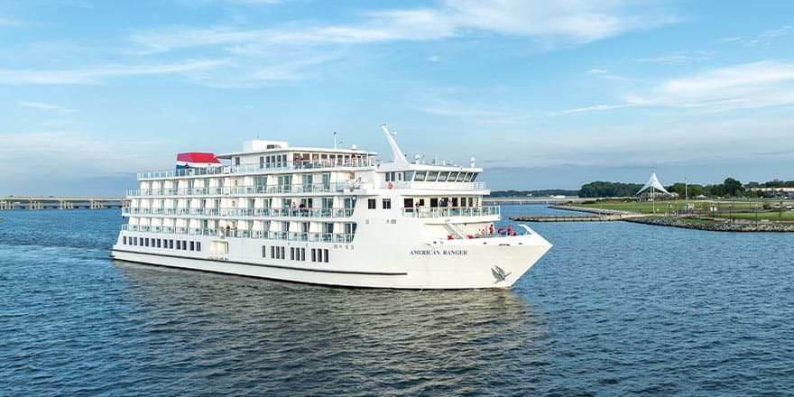 American ranger coastal cruise ship departing new york city on its maiden hudson river voyage