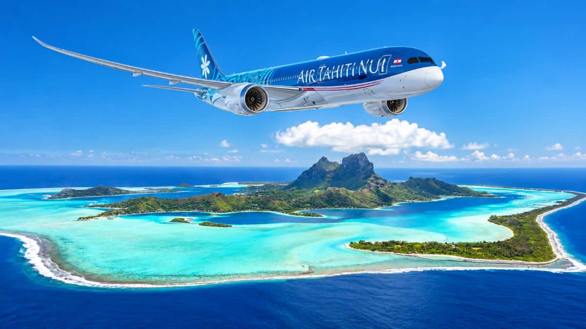 Air tahiti atr72 aircraft operating between the tropical islands of tahiti, bora bora and raiatea in french polynesia.