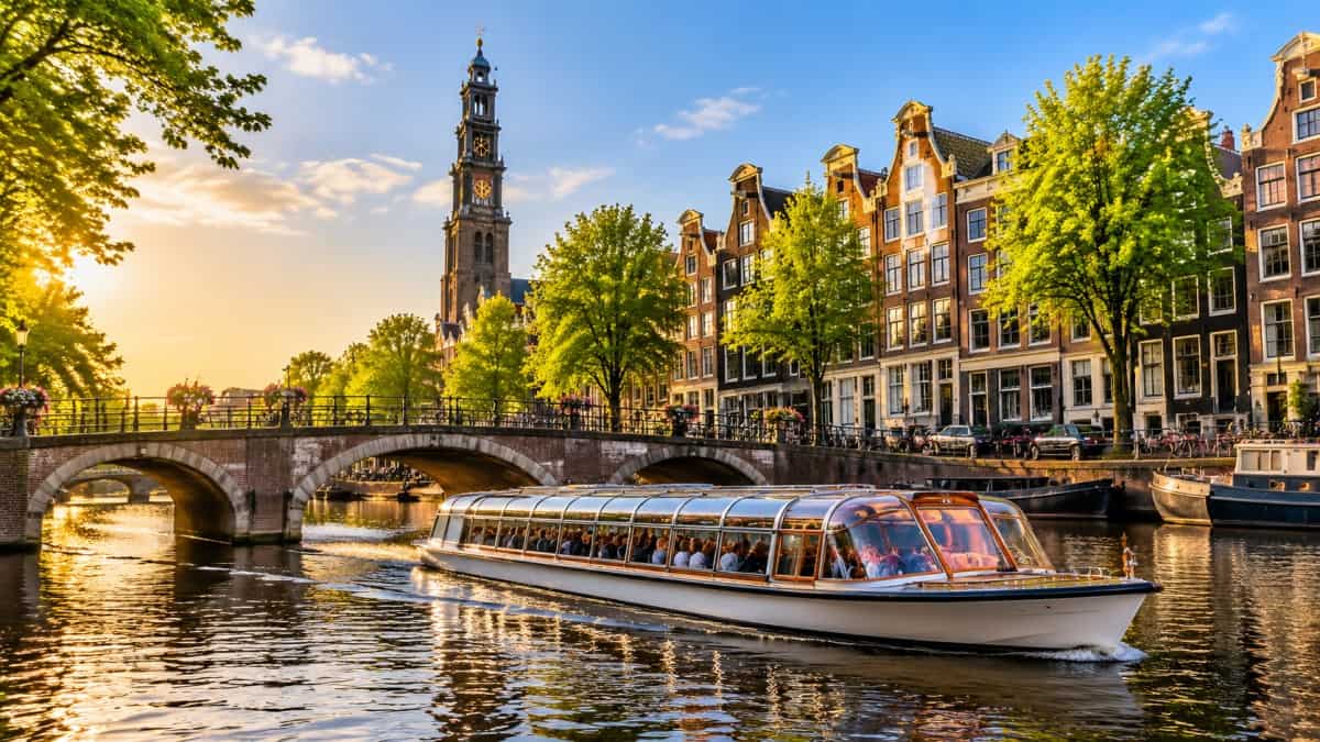 Canal tour boat on water