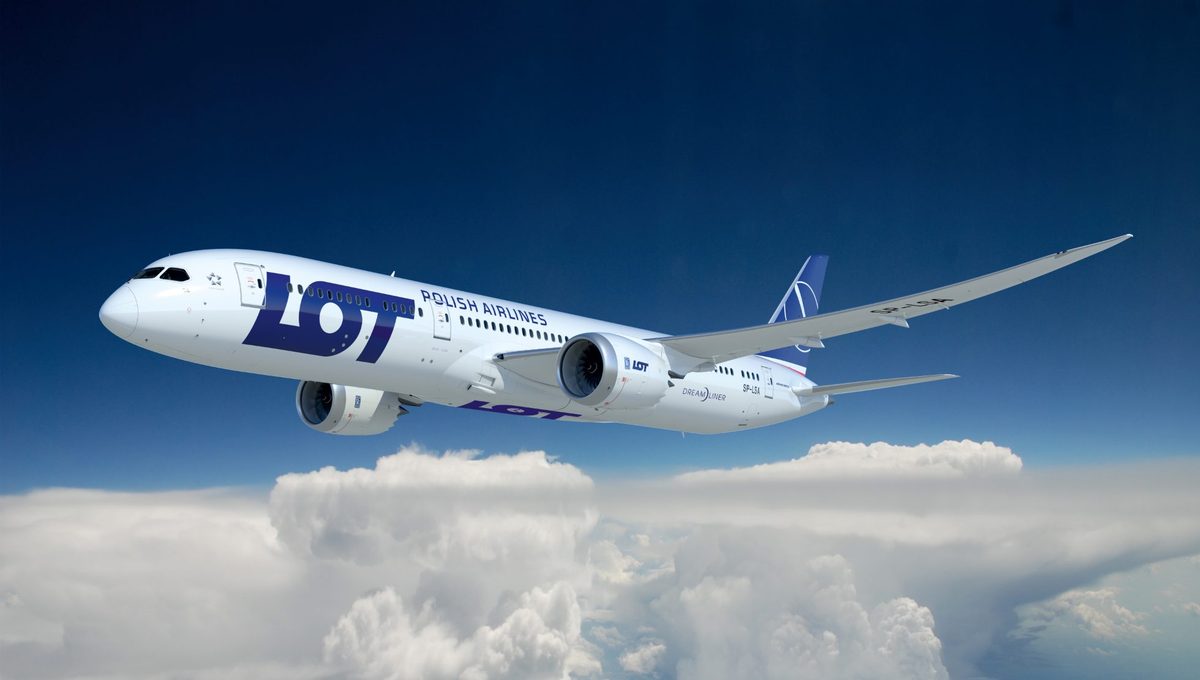 Lot polish airlines aircraft at tokyo narita airport before european winter flights during the airline travel promotion
