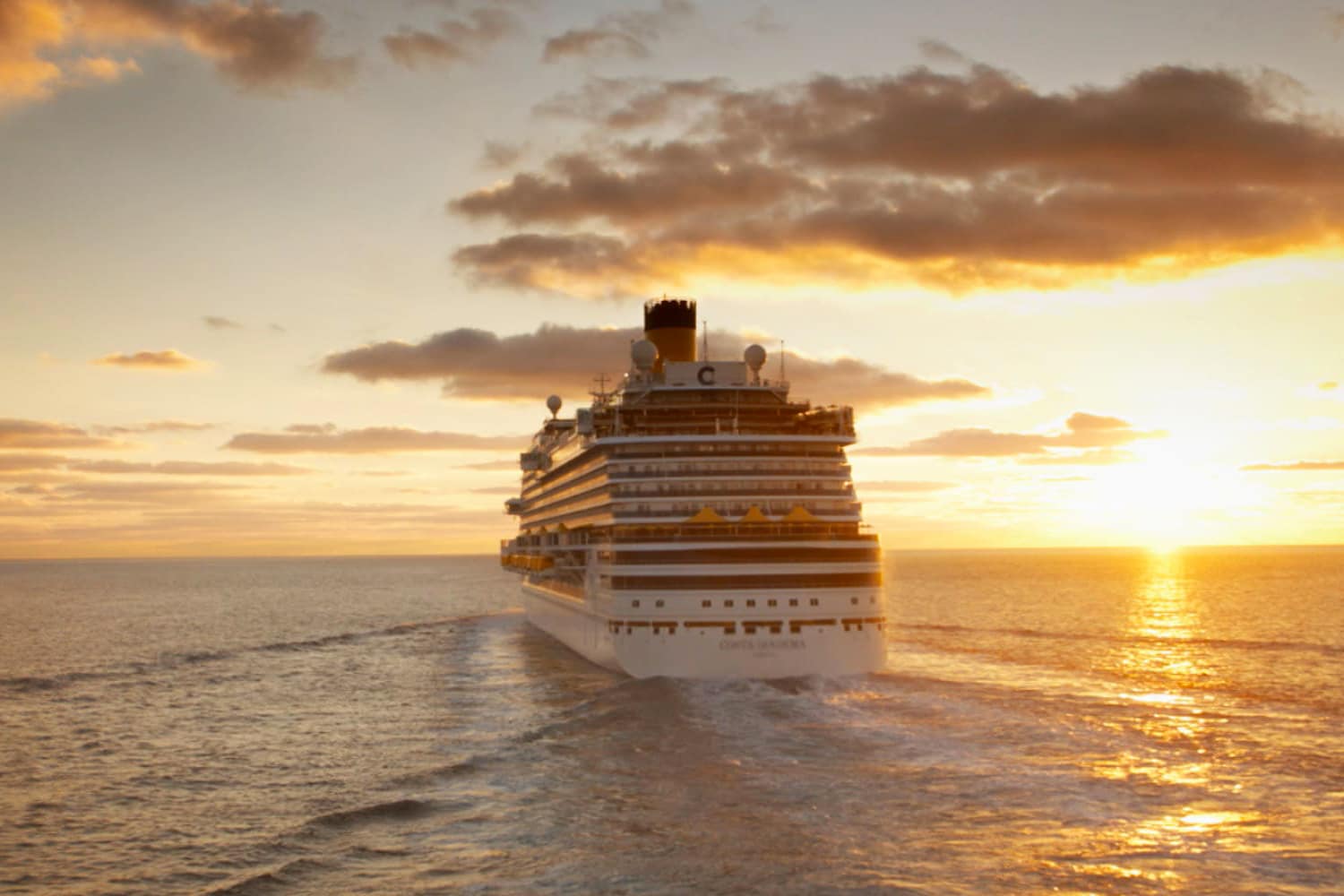 Costa diadema cruise ship sailing towards mediterranean destinations after northern europe season