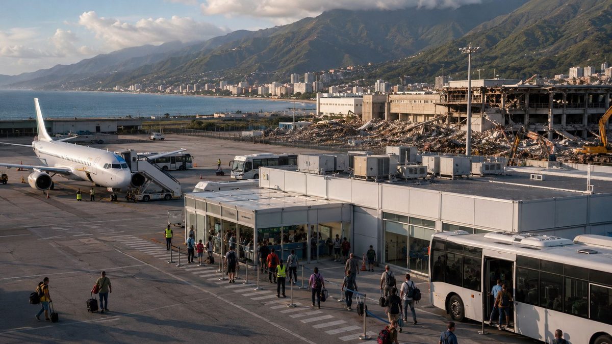 Temporary passenger terminal at simón bolívar international airport during venezuela’s earthquake recovery
